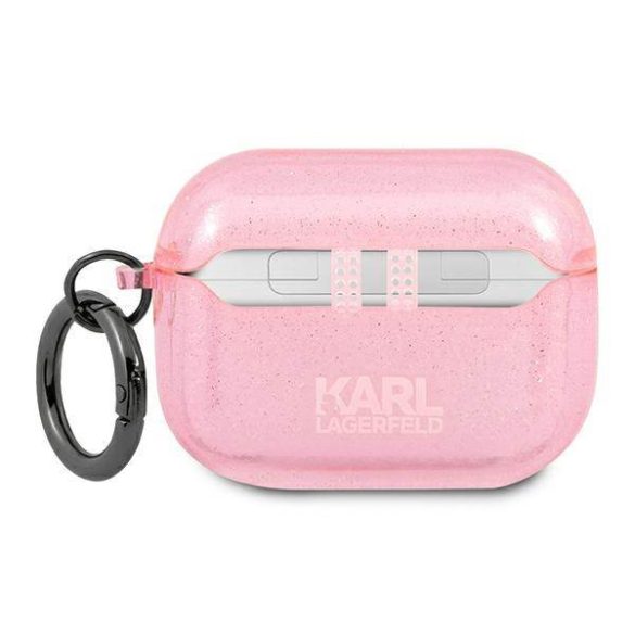 Karl Lagerfeld KLAPUKHGP AirPods Pro burkolat rózsaszín csillogós tok Karl Lagerfeld fej