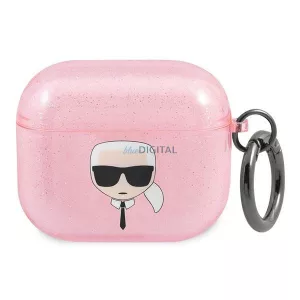 Karl Lagerfeld KLA3UKHGP AirPods 3 rózsaszín csillogós tok Karl Lagerfeld fej