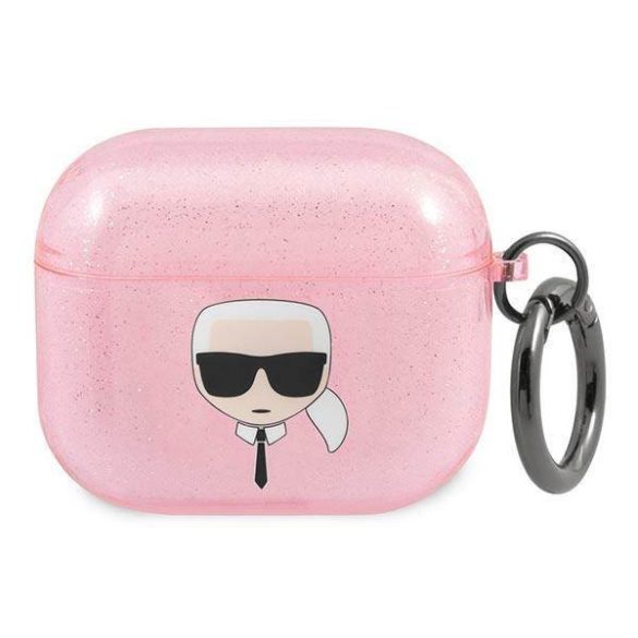 Karl Lagerfeld KLA3UKHGP AirPods 3 rózsaszín csillogós tok Karl Lagerfeld fej