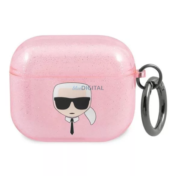 Karl Lagerfeld KLA3UKHGP AirPods 3 rózsaszín csillogós tok Karl Lagerfeld fej