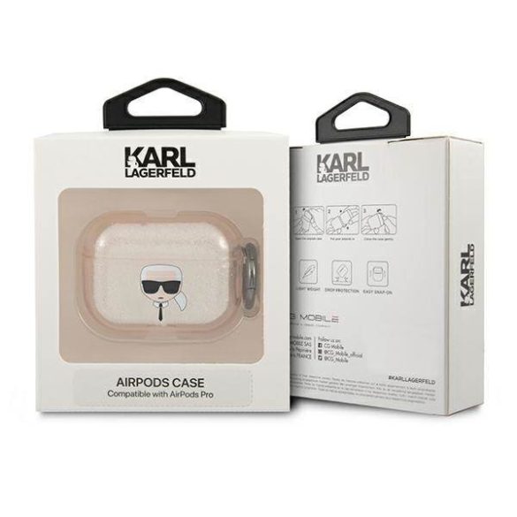 Karl Lagerfeld KLAPUKHGD AirPods Pro arany csillogós tok Karl Lagerfeld fej