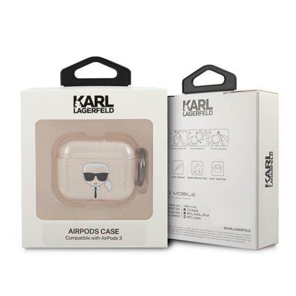 Karl Lagerfeld KLA3UKHGD AirPods 3 arany csillogós tok Karl Lagerfeld fej