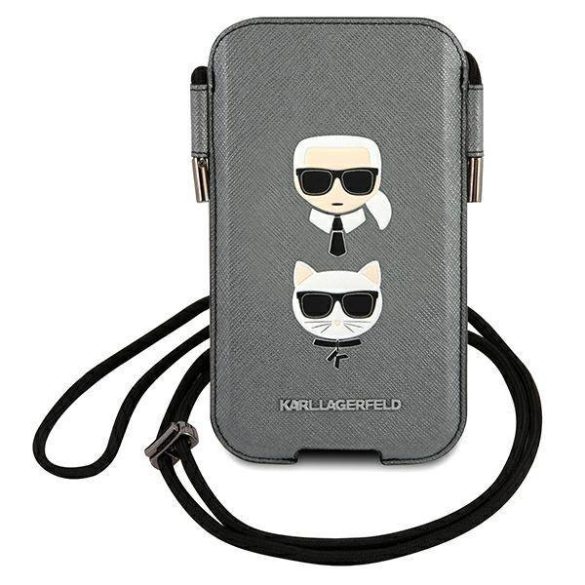 Karl Lagerfeld telefon táska KLHCP12MOPHKCG 6,1" szürke keménytok Saffiano ikonikus Karl&Choupette fej