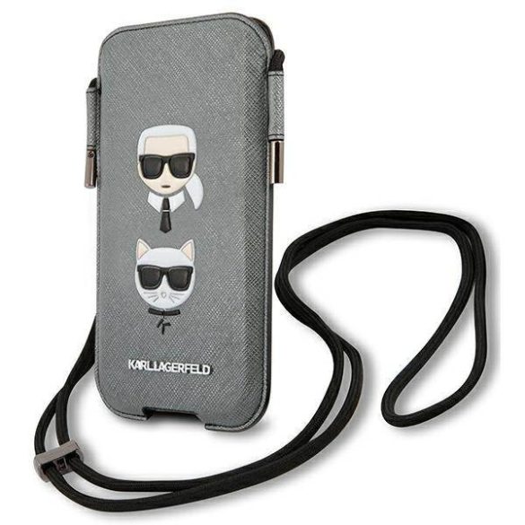 Karl Lagerfeld telefon táska KLHCP12MOPHKCG 6,1" szürke keménytok Saffiano ikonikus Karl&Choupette fej