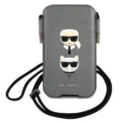   Karl Lagerfeld telefon táska KLHCP12LOPHKCG 6,7" szürke keménytok Saffiano ikonikus Karl&Choupette fej