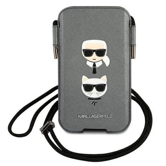 Karl Lagerfeld telefon táska KLHCP12LOPHKCG 6,7" szürke keménytok Saffiano ikonikus Karl&Choupette fej