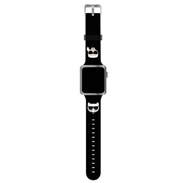 Karl Lagerfeld óraszíj KLAWLSLCKK Apple Watch 42/44/45/49mm fekete szíj szilikon Karl & Choupette fejek