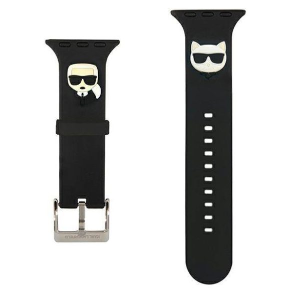 Karl Lagerfeld óraszíj KLAWLSLCKK Apple Watch 42/44/45/49mm fekete szíj szilikon Karl & Choupette fejek