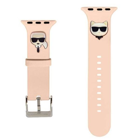 Karl Lagerfeld óraszíj KLAWLSLCKP Apple Watch 42/44/45/49mm rózsaszín szíj szilikon Karl & Choupette fejek