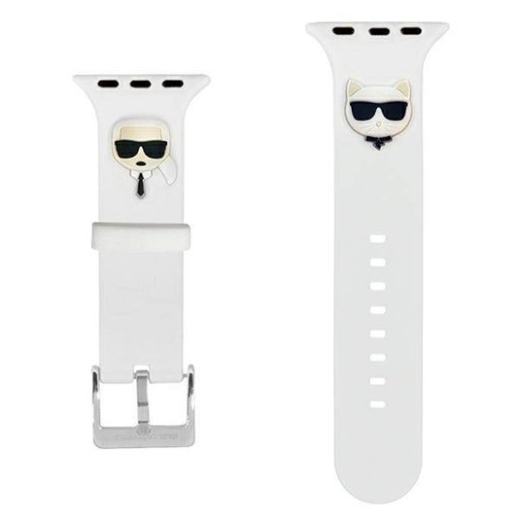 Karl Lagerfeld óraszíj  KLAWMSLCKW Apple Watch 38/40/41mm fehér szilikon szíj Karl & Choupette fej