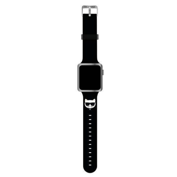 Karl Lagerfeld óraszíj KLAWLSLCK Apple Watch 42/44/45/49mm fekete szíj szilikon Choupette fejek