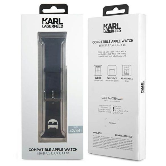 Karl Lagerfeld óraszíj KLAWLSLCK Apple Watch 42/44/45/49mm fekete szíj szilikon Choupette fejek