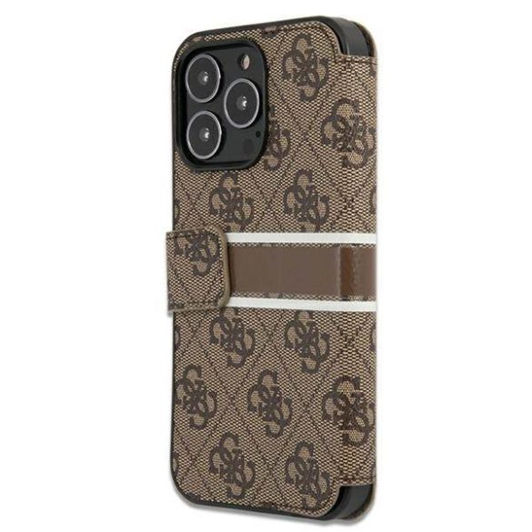 Guess GUBKP13L4GDBR iPhone 13 Pro / 13 6,1" barna 4G csíkos könyvtok