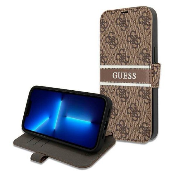 Guess GUBKP13L4GDBR iPhone 13 Pro / 13 6,1" barna 4G csíkos könyvtok