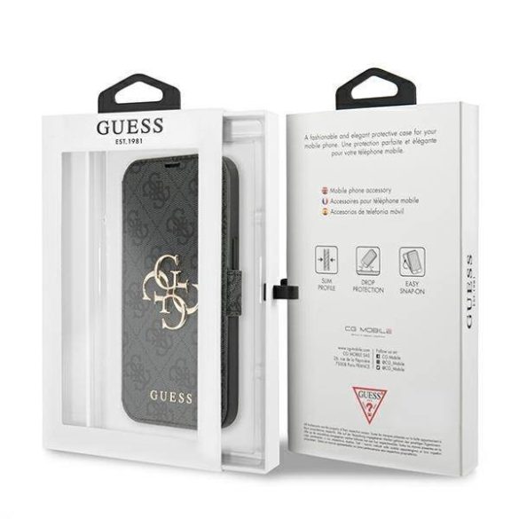 Guess GUBKP13S4GMGGR iPhone 13 mini 5,4" szürke 4G nagy fém logós könyvtok