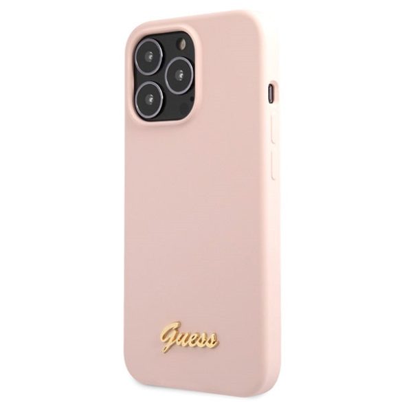 Guess GUHCP13XLSLMGLP iPhone 13 Pro Max 6.7" pink hardcase szilikon script arany logóval tok