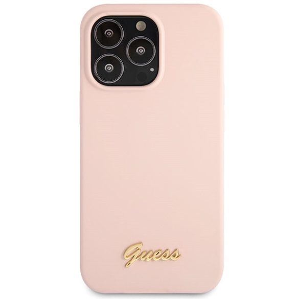 Guess GUHCP13XLSLMGLP iPhone 13 Pro Max 6.7" pink hardcase szilikon script arany logóval tok