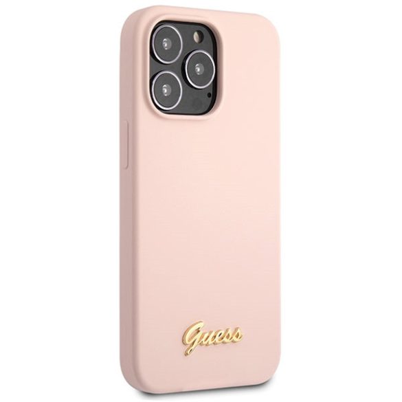 Guess GUHCP13XLSLMGLP iPhone 13 Pro Max 6.7" pink hardcase szilikon script arany logóval tok