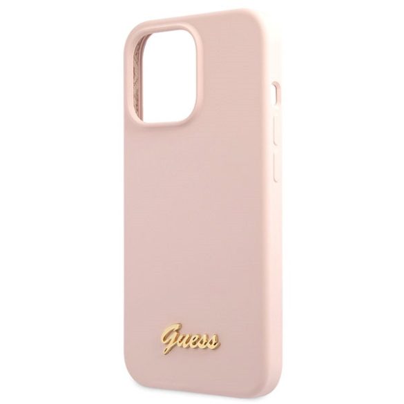 Guess GUHCP13XLSLMGLP iPhone 13 Pro Max 6.7" pink hardcase szilikon script arany logóval tok