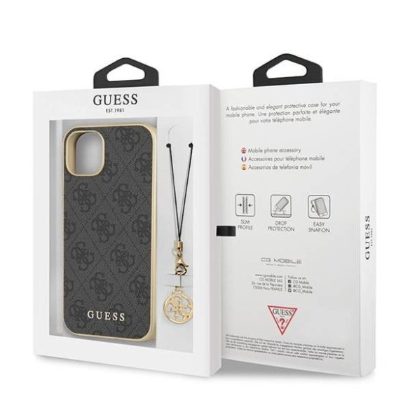 Guess GUHCP13MGF4GGR iPhone 13 6.1" szürke keménytok 4G Charms kollekció