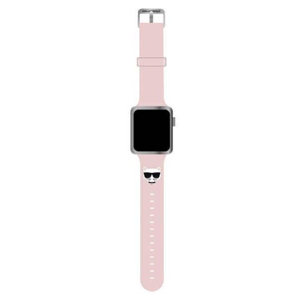 Karl Lagerfeld óraszíj KLAWLSLCP Apple Watch 42/44/45/49mm rózsaszín szíj szilikon Choupette fejek