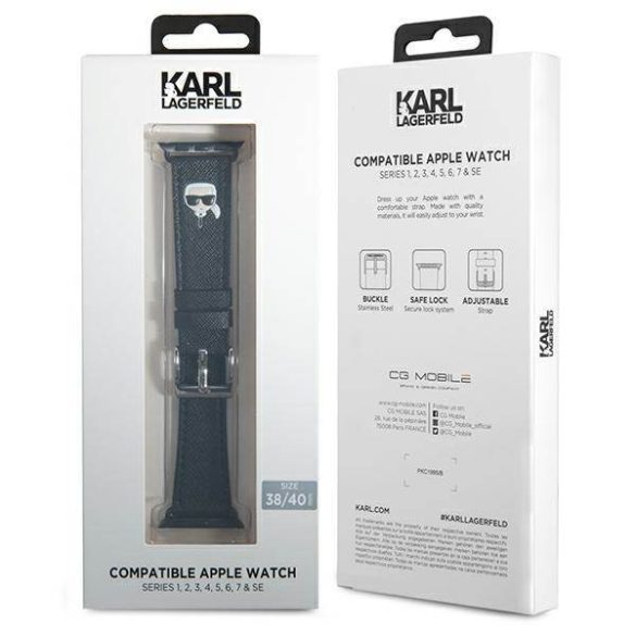 Karl Lagerfeld óraszíj  KLAWMOKHK Apple Watch 38/40/41mm fekete szíj Saffiano Karl fej