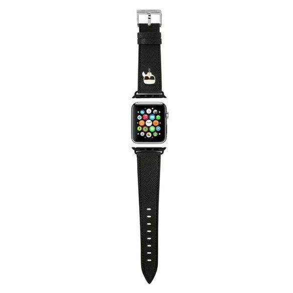 Karl Lagerfeld óraszíj KLAWLOKHK Apple Watch 42/44/45/49mm fekete szíj Saffiano Karl fejek