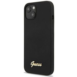 Guess GUHCP13MLSLMGBK iPhone 13 / 14 / 15 6.1" fekete keménytok szilikon Script arany logó