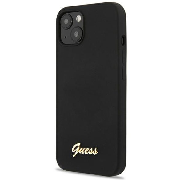 Guess GUHCP13MLSLMGBK iPhone 13 / 14 / 15 6.1" fekete keménytok szilikon Script arany logó