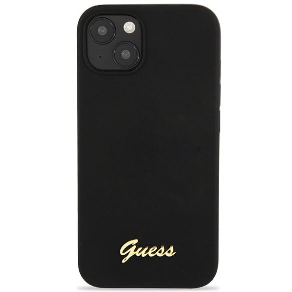 Guess GUHCP13MLSLMGBK iPhone 13 / 14 / 15 6.1" fekete keménytok szilikon Script arany logó