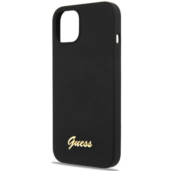 Guess GUHCP13MLSLMGBK iPhone 13 / 14 / 15 6.1" fekete keménytok szilikon Script arany logó