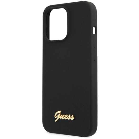 Guess GUHCP13XLSLMGBK iPhone 13 Pro Max 6.7" fekete hardcase szilikon Script arany logó tok