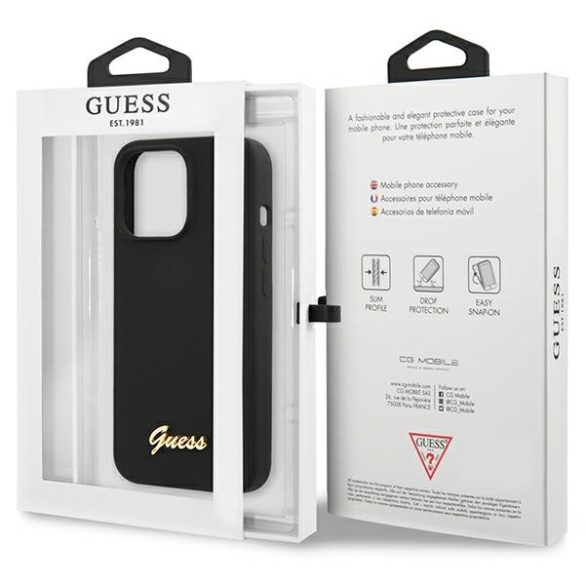 Guess GUHCP13XLSLMGBK iPhone 13 Pro Max 6.7" fekete hardcase szilikon Script arany logó tok