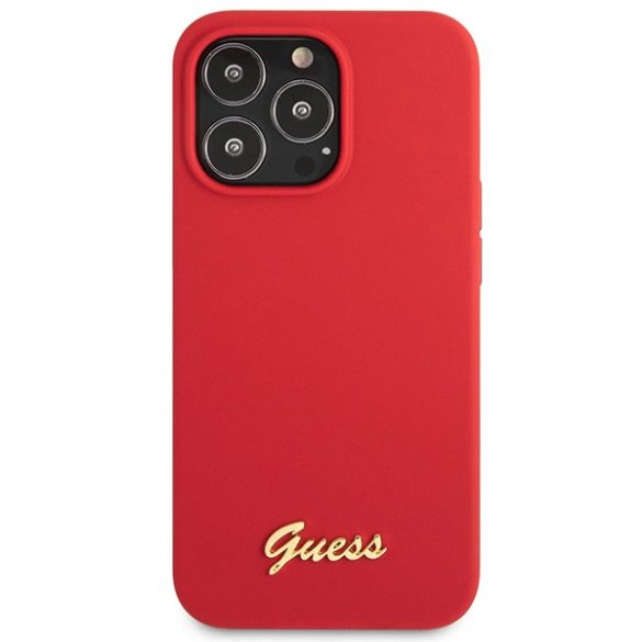 Guess GUHCP13XLSLMGRE iPhone 13 Pro Max 6.7" piros/burgundi keménytok  szilikon Vintage arany logó