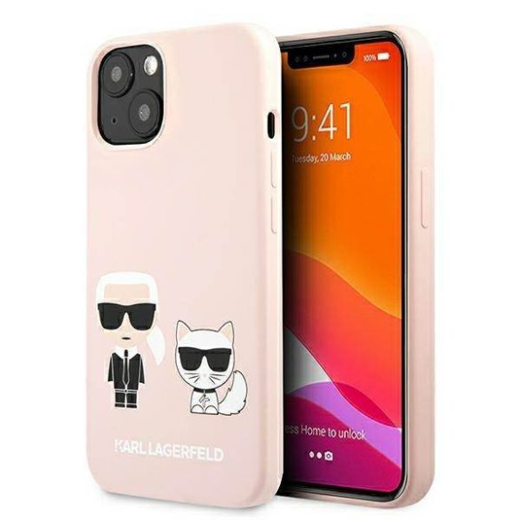 Karl Lagerfeld KLHMP13MSSKCI iPhone 13 / 14 / 15 6,1" keménytok világos rózsaszín szilikon ikonikus Karl & Choupette Magsafe