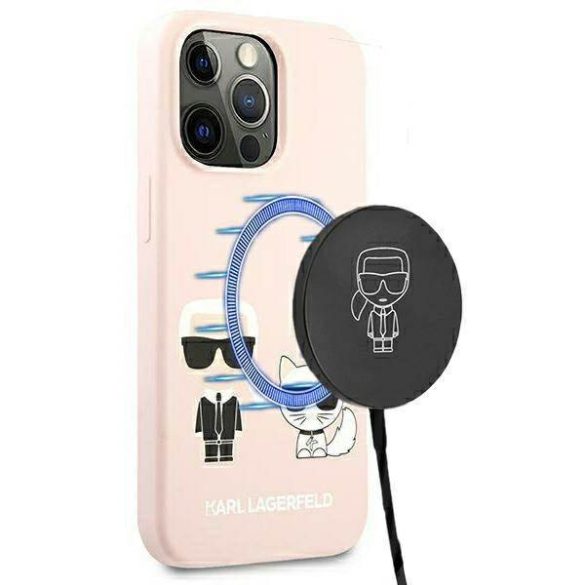 Karl Lagerfeld KLHMP13LSSKCI iPhone 13 Pro / 13 6,1" keménytok világos rózsaszín szilikon ikonikus Karl & Choupette Magsafe tok