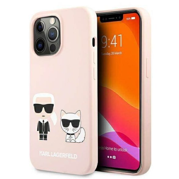 Karl Lagerfeld KLHMP13LSSKCI iPhone 13 Pro / 13 6,1" keménytok világos rózsaszín szilikon ikonikus Karl & Choupette Magsafe tok