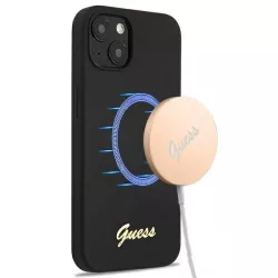  Guess GUHMP13MLSLMGBK iPhone 13 6.1" fekete keménytok szilikon Script arany logó Magsafe