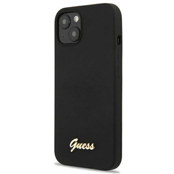 Guess GUHMP13MLSLMGBK iPhone 13 / 14 / 6.1" fekete keménytok szilikon Script arany logó Magsafe