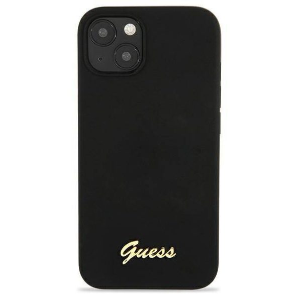 Guess GUHMP13MLSLMGBK iPhone 13 / 14 / 6.1" fekete keménytok szilikon Script arany logó Magsafe