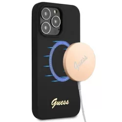   Guess GUHMP13LLSLMGBK iPhone 13 Pro / 13 6,1" fekete szilikon keménytok Script Gold Logo MagSafe