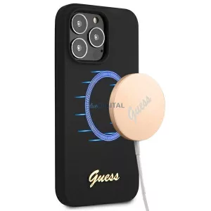 Guess GUHMP13LLSLMGBK iPhone 13 Pro / 13 6,1" fekete szilikon keménytok Script Gold Logo MagSafe