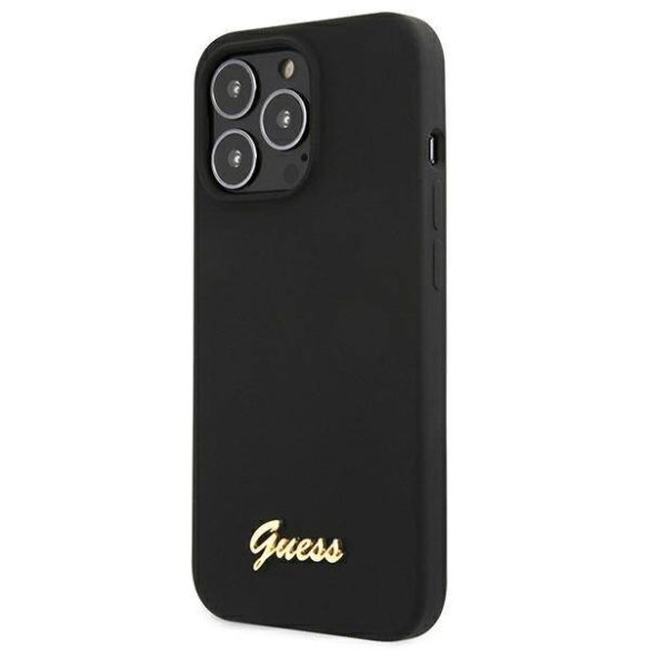 Guess GUHMP13LLSLMGBK iPhone 13 Pro / 13 6,1" fekete szilikon keménytok Script Gold Logo MagSafe