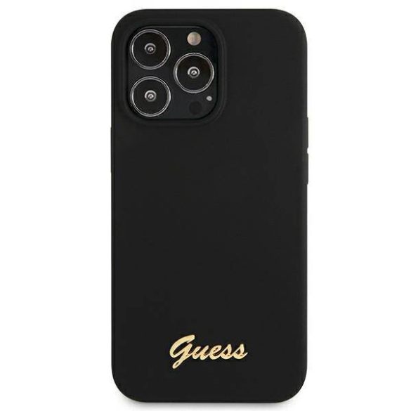 Guess GUHMP13LLSLMGBK iPhone 13 Pro / 13 6,1" fekete szilikon keménytok Script Gold Logo MagSafe