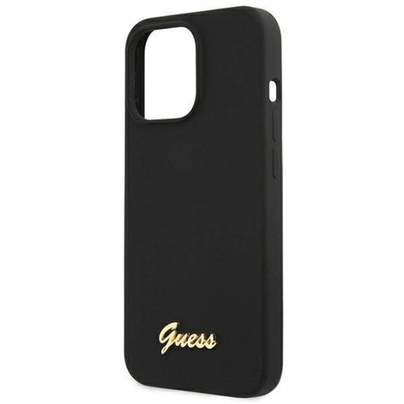 Guess GUHMP13LLSLMGBK iPhone 13 Pro / 13 6,1" fekete szilikon keménytok Script Gold Logo MagSafe