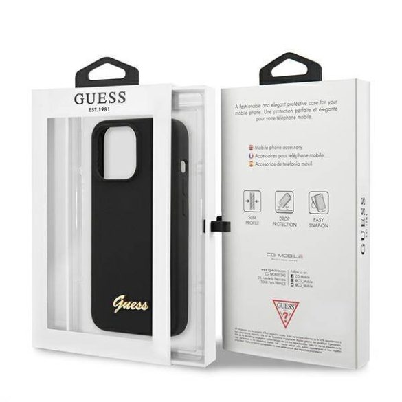 Guess GUHMP13LLSLMGBK iPhone 13 Pro / 13 6,1" fekete szilikon keménytok Script Gold Logo MagSafe