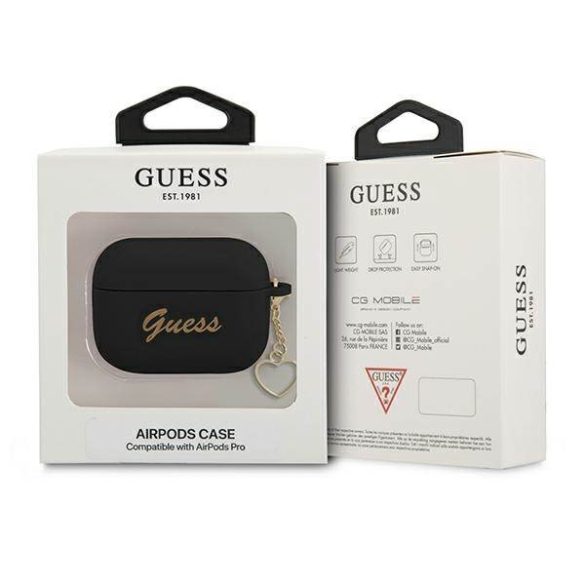 Guess GUAPLSCHSK AirPods Pro fekete szilikon Charm Heart Collection tok