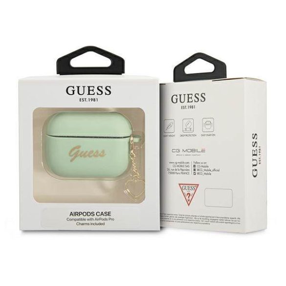 Guess GUAPLSCHSN AirPods Pro zöld szilikon Charm Heart Collection tok