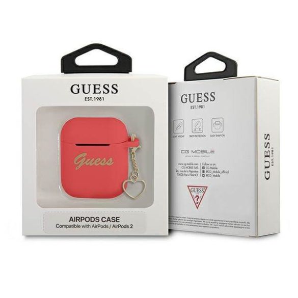 Guess GUA2LSCHSR AirPods 1/2 tok piros Szilikon Charm Szív kollekció