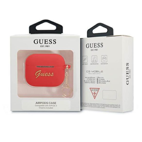 Guess GUA3LSCHSR AirPods 3 piros szilikon Charm Heart Collection tok